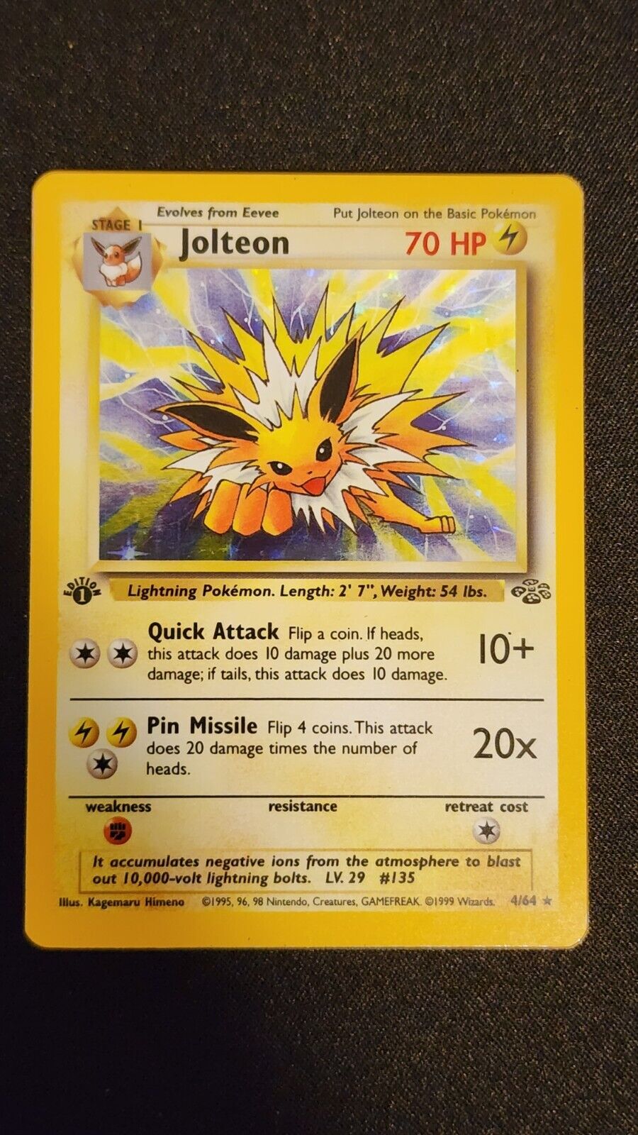 1999 Jolteon Holo 4/64 1st ed Pokemon Card Jungle Set Lightly Played WOTC
