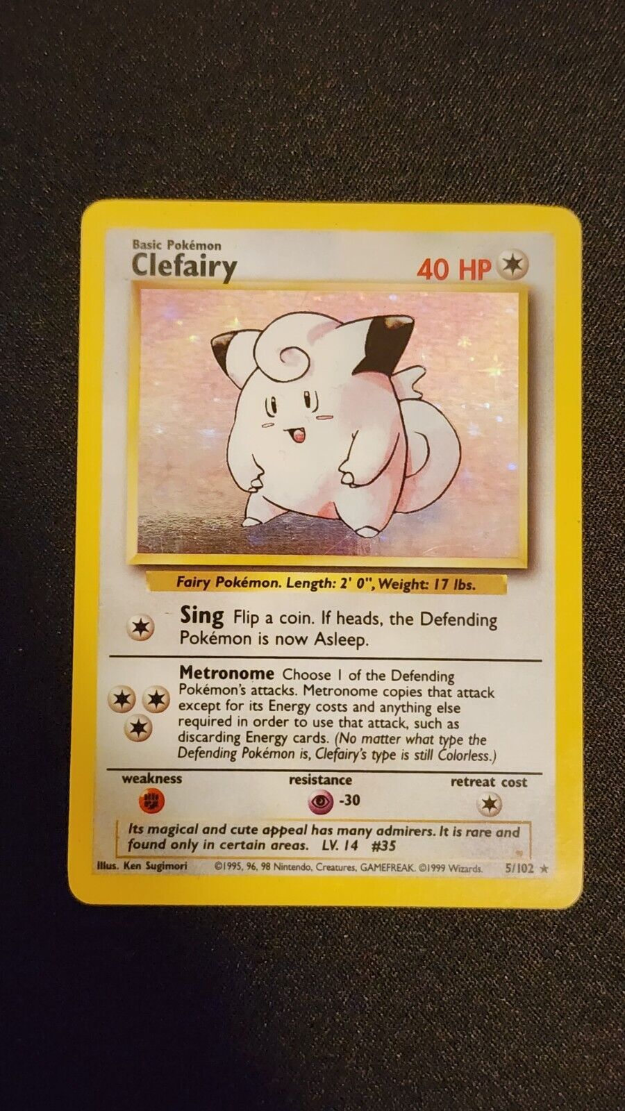 1999 Clefiary Holo Rare 5/102 MP + Pokemon Card Base Set WOTC Vintage