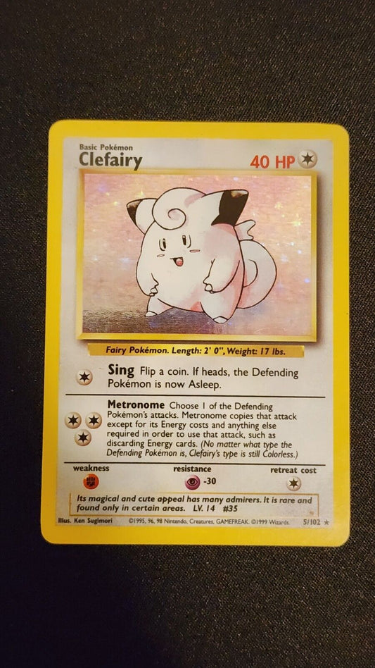 1999 Clefiary Holo Rare 5/102 MP + Pokemon Card Base Set WOTC Vintage
