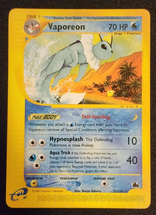 2003 Pokemon Card Vaporeon 33/144 Non Holo Skyridge NM WOTC Vintage