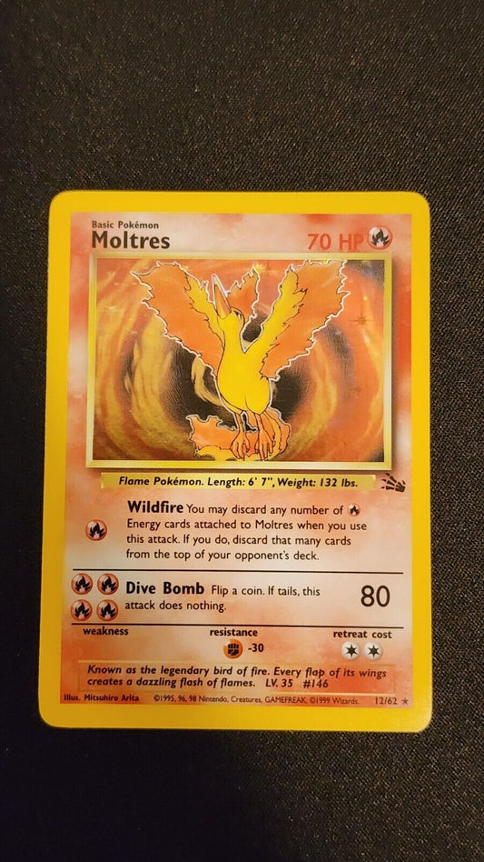 1999 Moltres Holo 12/62 Near Mint Pokemon Card Fossil Set WOTC Vintage