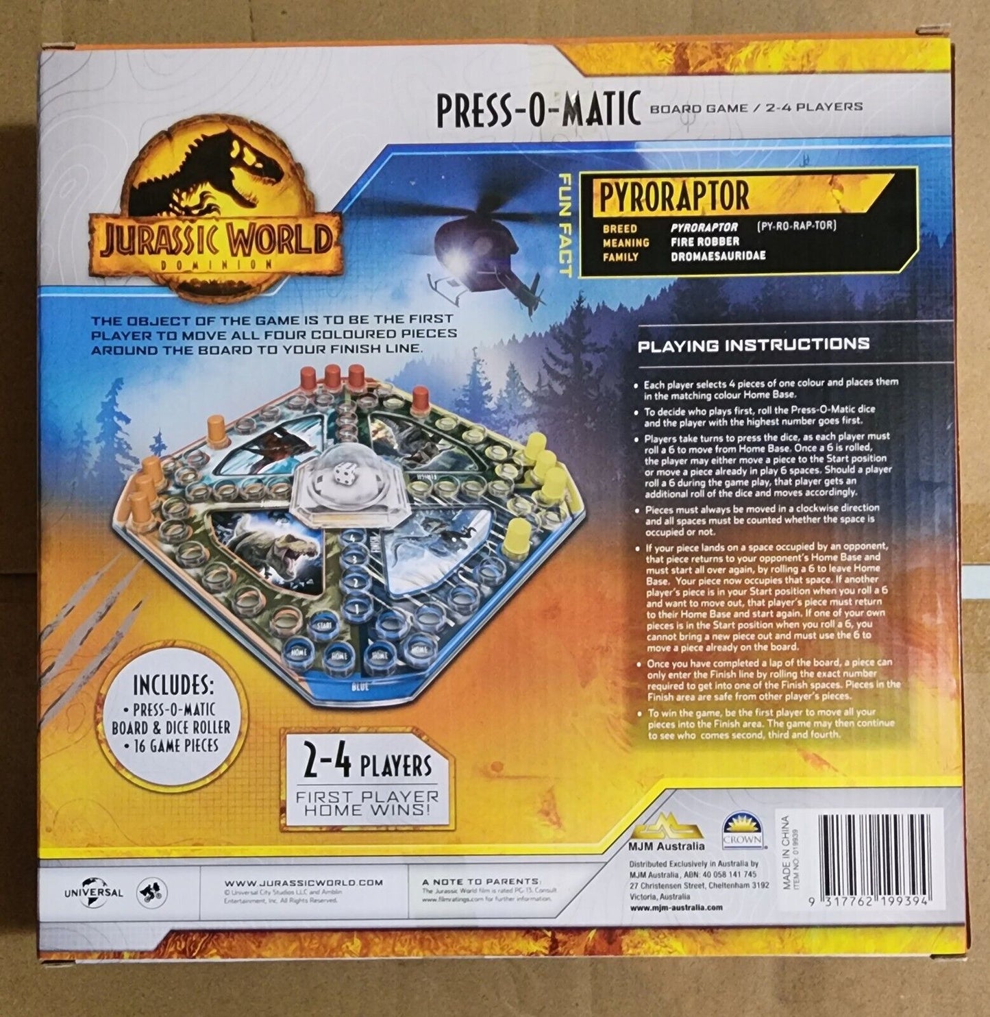 Jurassic World Dominion Press-O-Matic Dice Board Game 3+ AGE 2-4 Players FUN