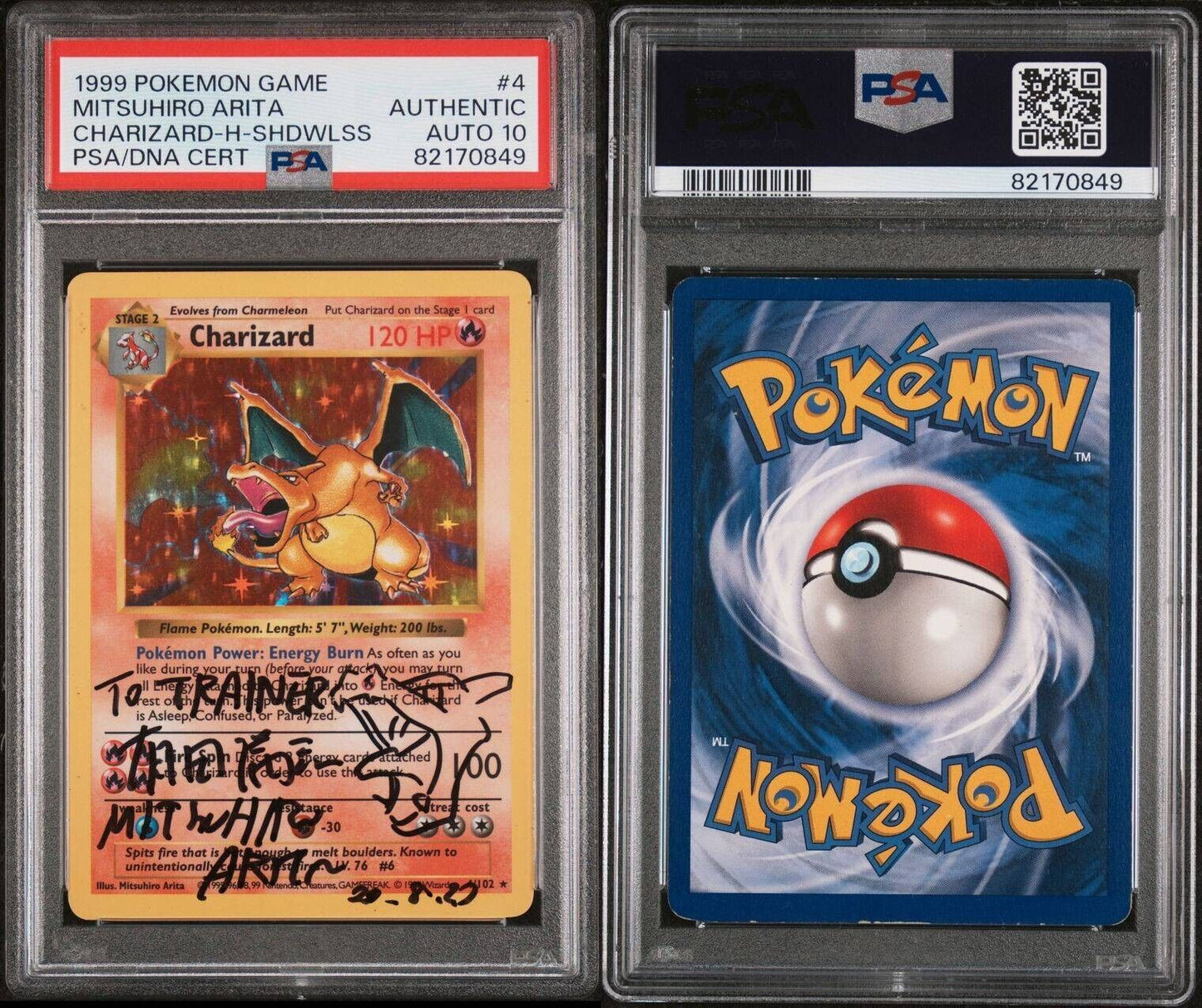 SHADOWLESS CHARIZARD AUTO 10 Mitsushiro Arita Sign Pokemon Card #4 1999 WOTC