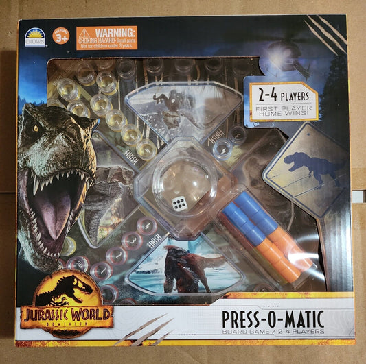 Jurassic World Dominion Press-O-Matic Dice Board Game 3+ AGE 2-4 Players FUN