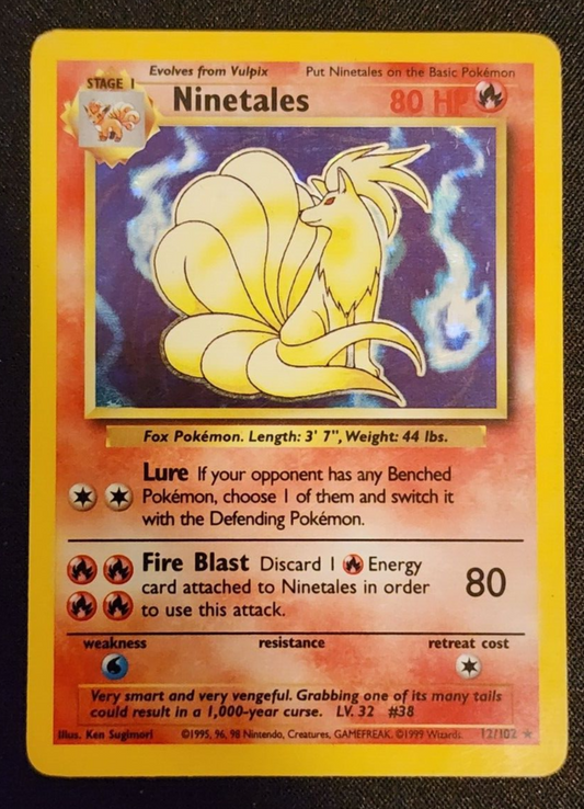 1999 Ninetales Holo Rare 12/102 Pokemon Card Base Set Damaged WOTC Vintage