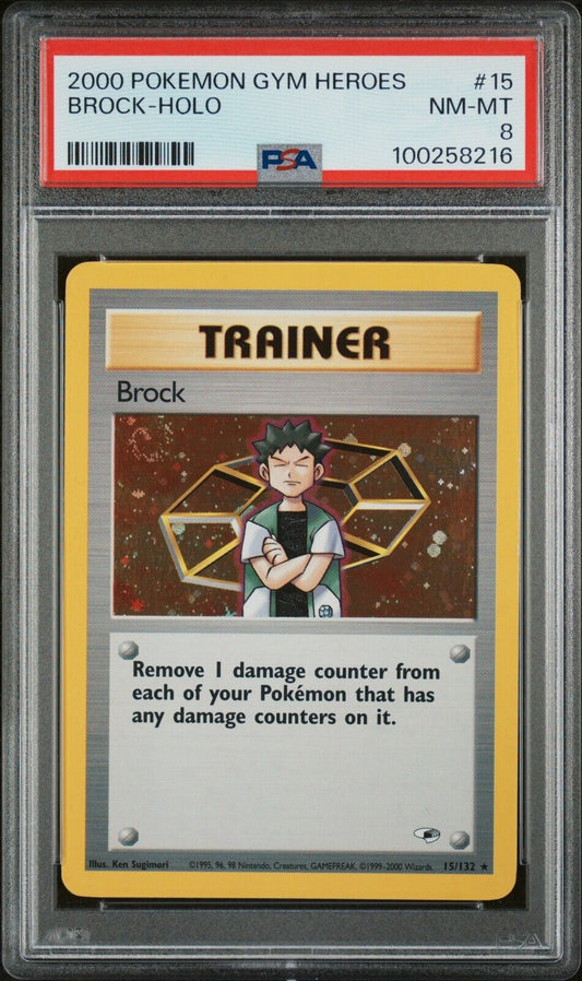 2000 Pokemon Card Gym Heroes Brock Holo, 15/132 - PSA 8 NM - MINT WOTC