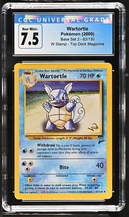 Wartortle W Stamp Top Deck Promo Base Set 2 CGC 7.5 Near Mint+ Pokemon Card 2000