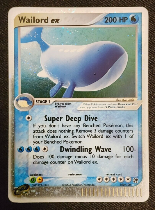 2003 Pokemon Card Wailord ex 100/100 Ultra Rare NM Ex Sandstorm Near Mint WOTC