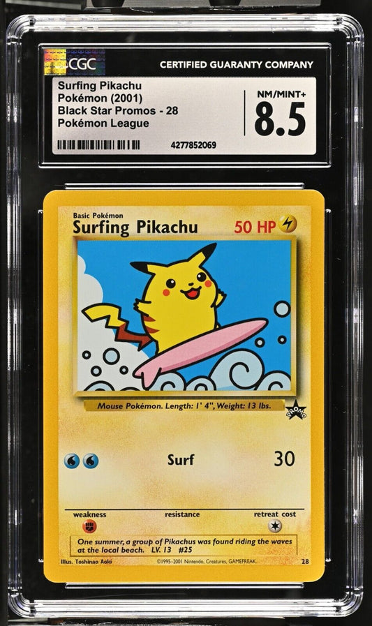 CGC 8.5 NM-MINT+ Surfing Pikachu # 28 WOTC Black Star PROMO Pokemon Card