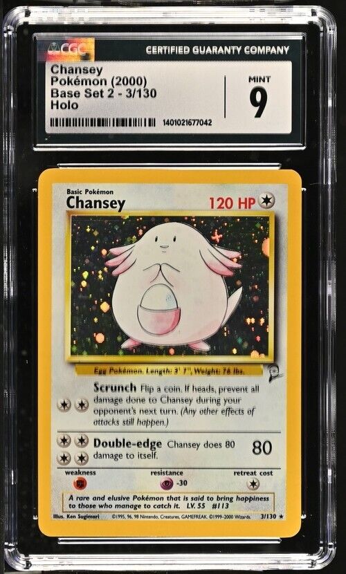 CGC 9 MINT Chansey 2000 Base Set 2 3/130 Holo Rare Pokemon Card WOTC vintage