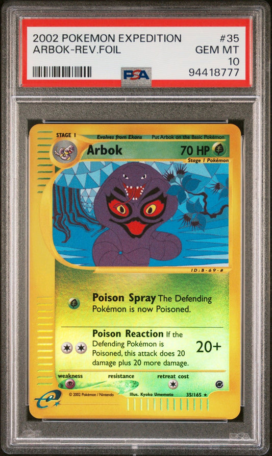 Pokemon Card Arbok 35/165 REVERSE HOLO Expedition PSA 10 GEM MINT