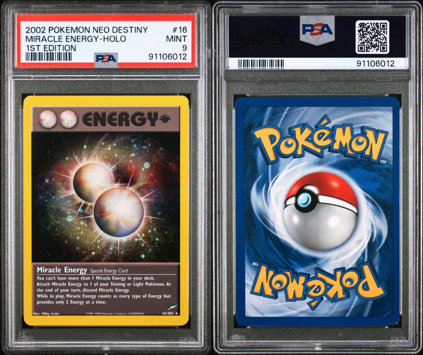Pokemon Card 1st Edition HOLO MIRACLE ENERGY 16/105 2002 Neo Destiny PSA 9 MINT