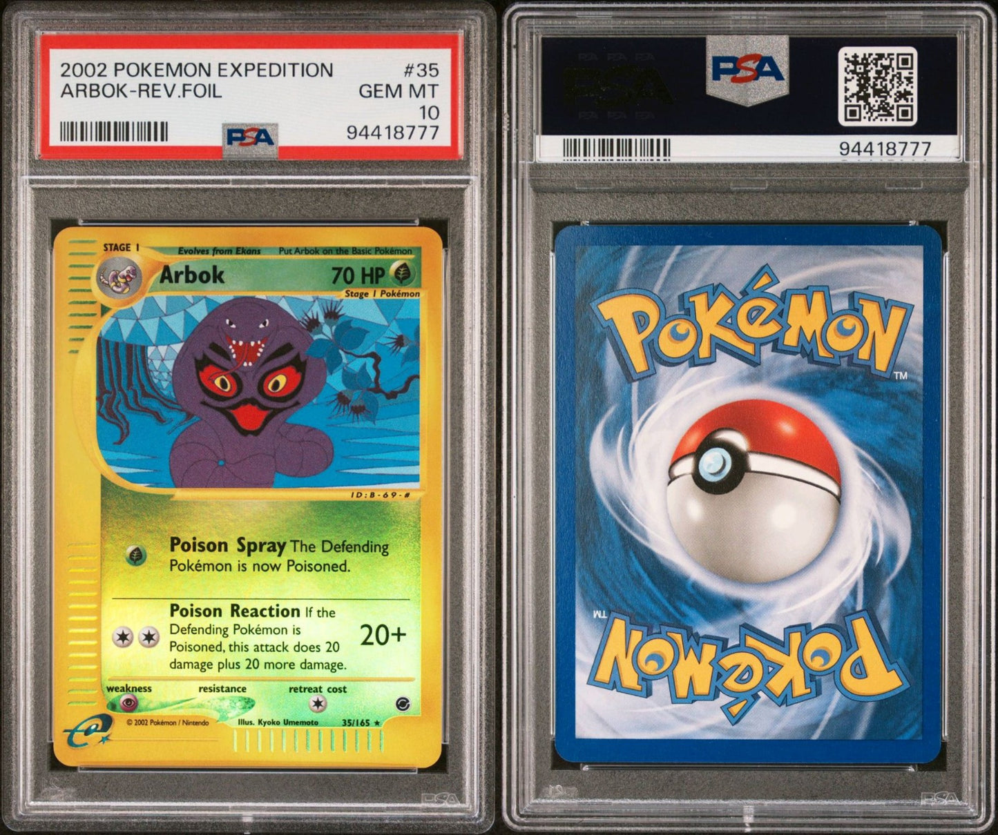 Pokemon Card Arbok 35/165 REVERSE HOLO Expedition PSA 10 GEM MINT
