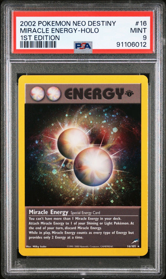 Pokemon Card 1st Edition HOLO MIRACLE ENERGY 16/105 2002 Neo Destiny PSA 9 MINT