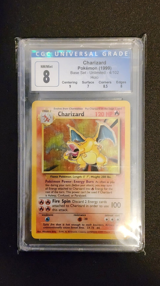 1999 Pokemon CHARIZARD Base Set HOLO Rare Unlimited Edition Card 4/102 - CGC 8