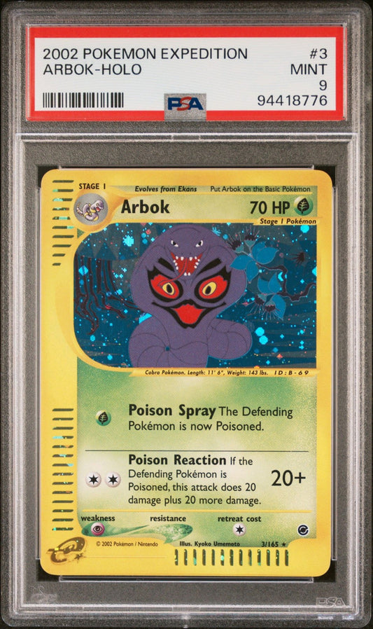 Pokemon Card Arbok Rare Holo PSA 9 Mint, Expedition Series #3, 2002