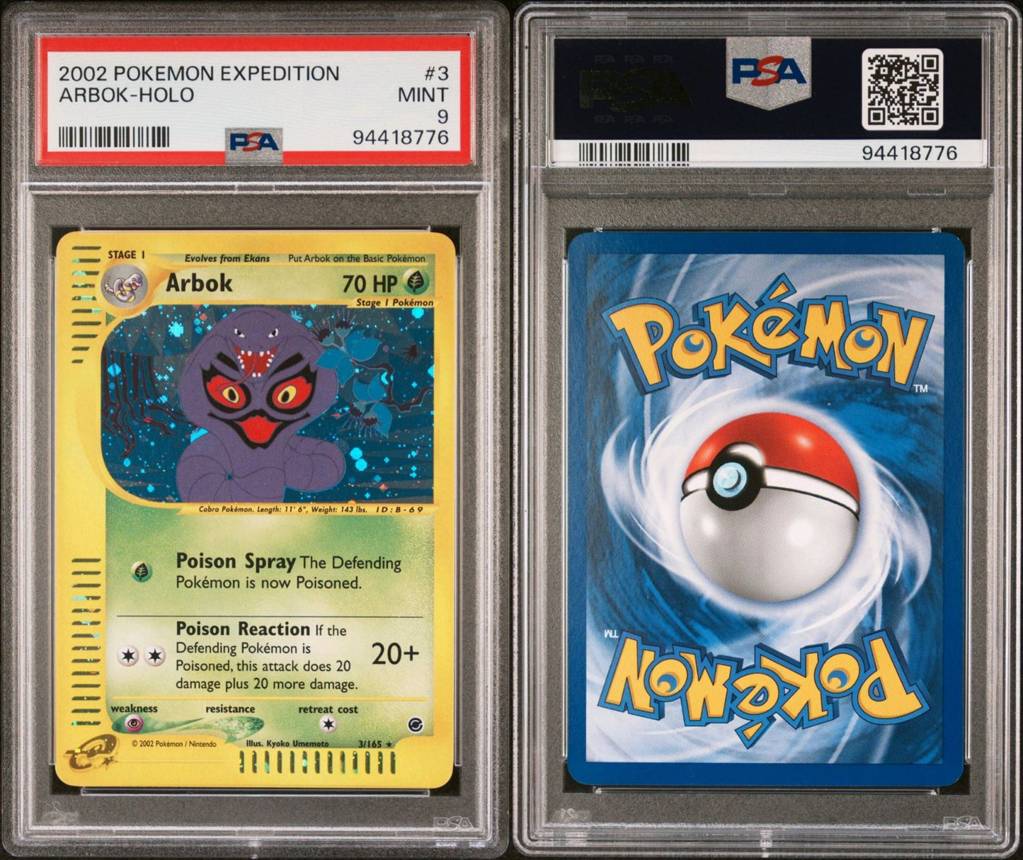 Pokemon Card Arbok Rare Holo PSA 9 Mint, Expedition Series #3, 2002