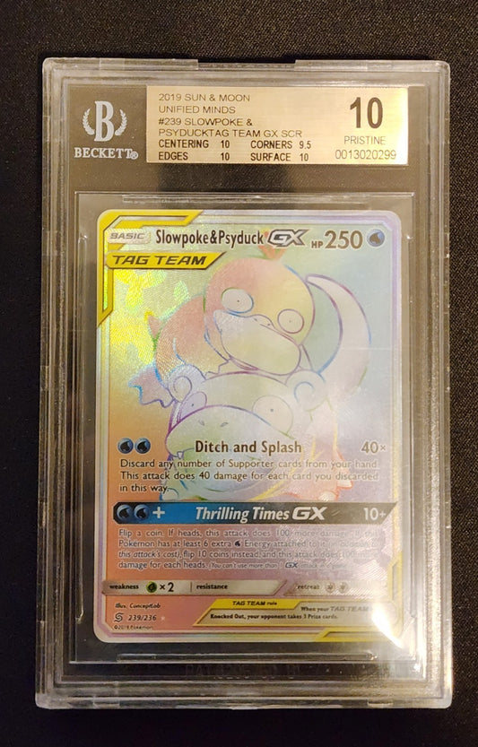 BGS 10 PT 2019 Pokemon Card S&M Slowpoke & Psyduck GX 239 Unified Minds Tag Team